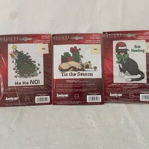 Lot of 3 Janlynn Designs for Counted Cross Stitch Mini for Cat Lovers Christmas